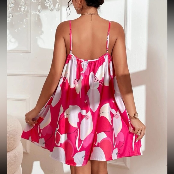 Boho Abstract Print Halter Dress Hot Pink - Picture 2 of 16